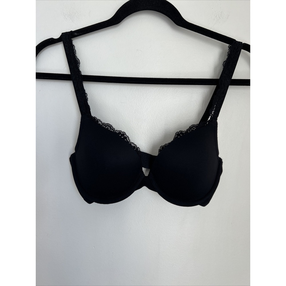 New Soma Bra Essence Holly Bra Size 32C Black Underwire Push Up Bra Lace Trim